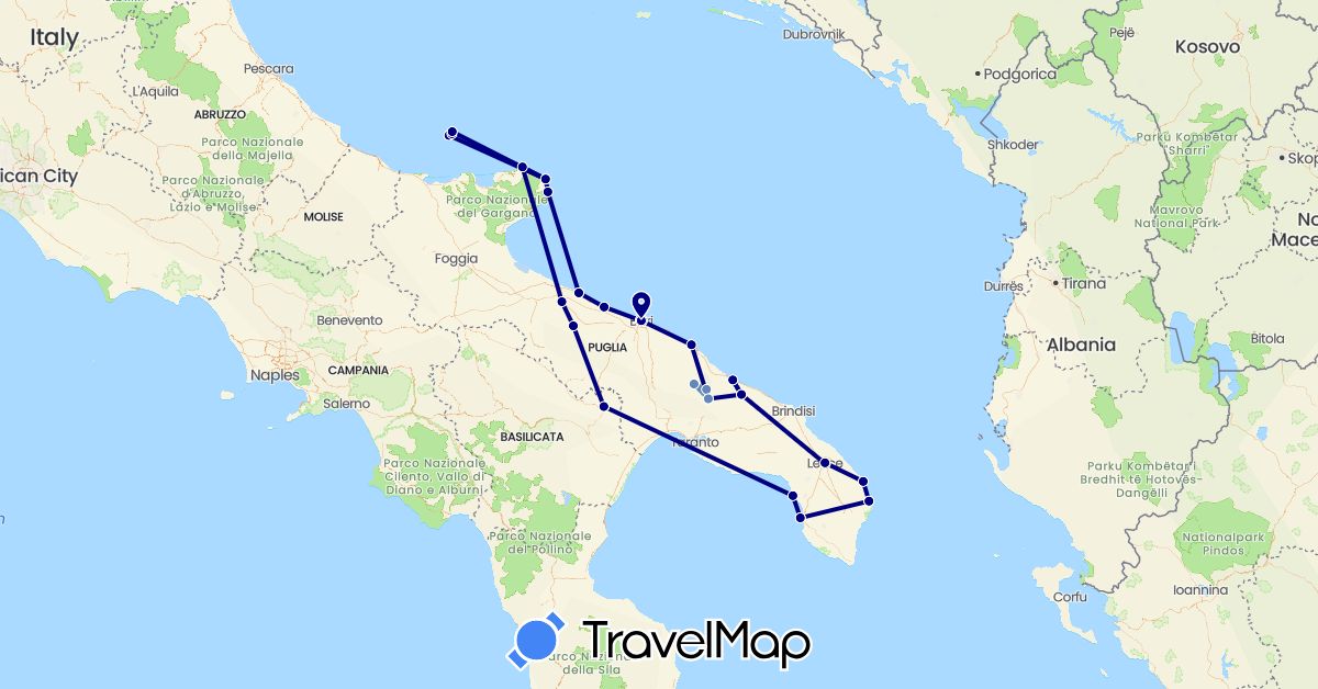 TravelMap itinerary: driving, cycling in Italy (Europe)